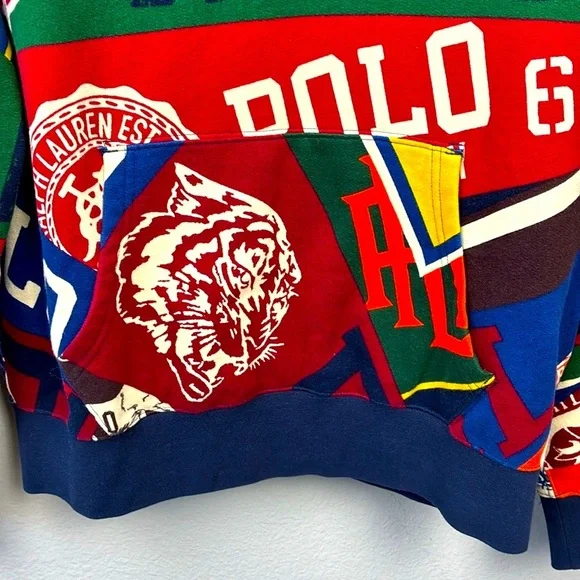 Polo Ralph Lauren Pennant Print Hoodie Collegiate Fleece Blue/Red Sweatshirt M - Picture 5 of 10